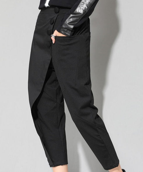 Asymmetric Button Wrap Pants